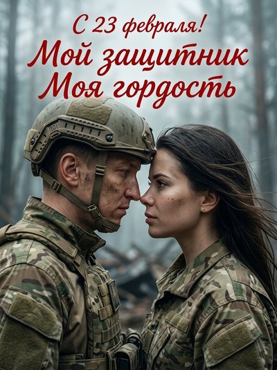 Портрет пары в военной форме в туманном лесу