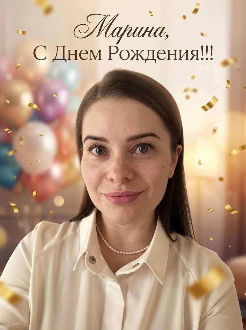 Поздравительная открытка с именинницей в редакционном стиле