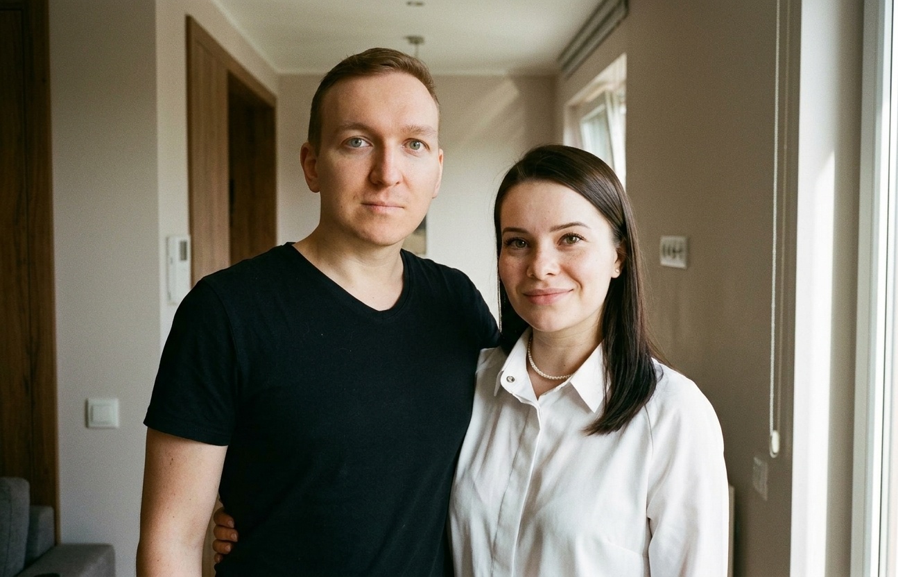 Портрет пары в естественной обстановке с сохранением стиля и атмосферы