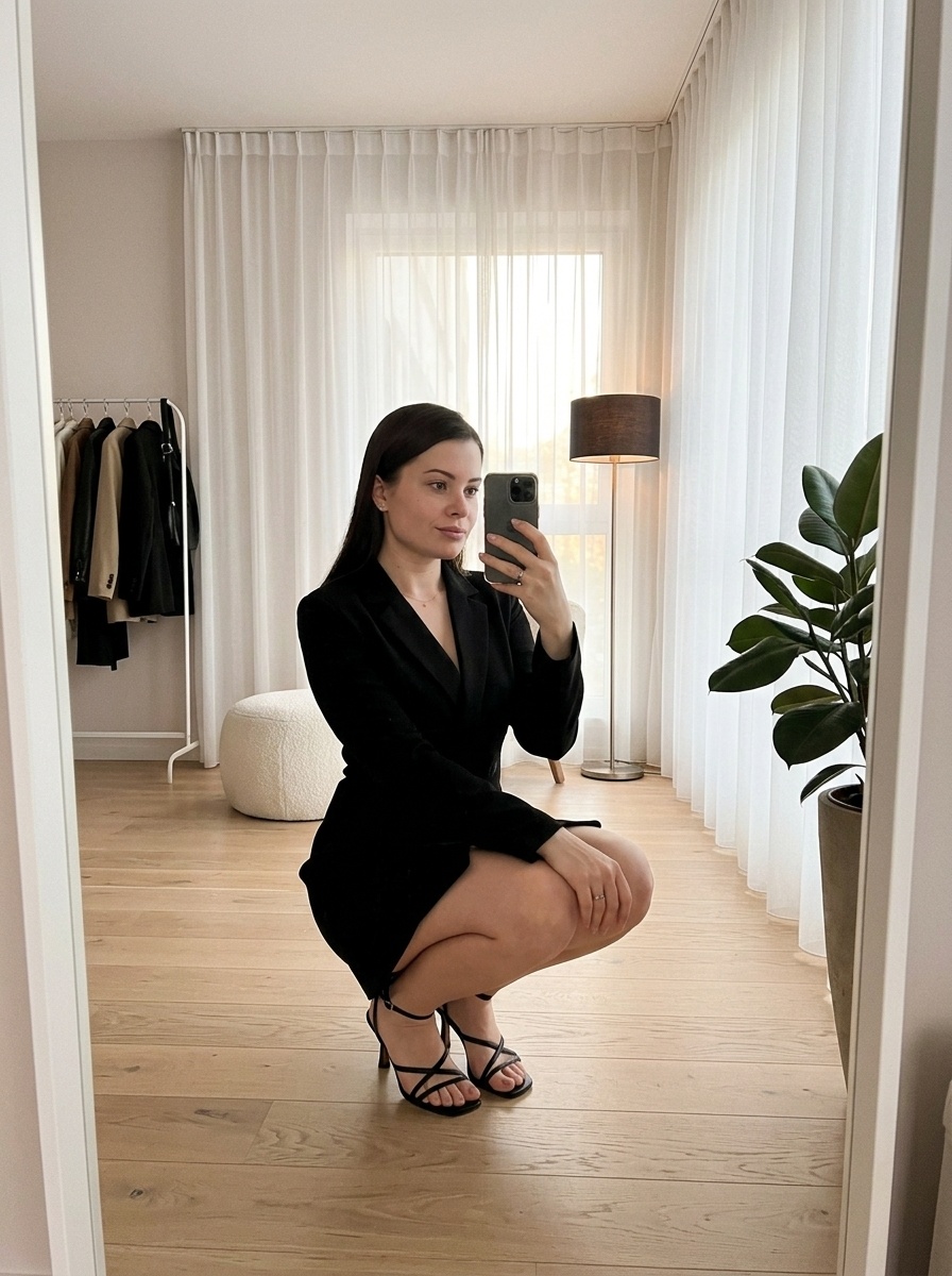 Mirror-selfie: женщина в минималистичной квартире
