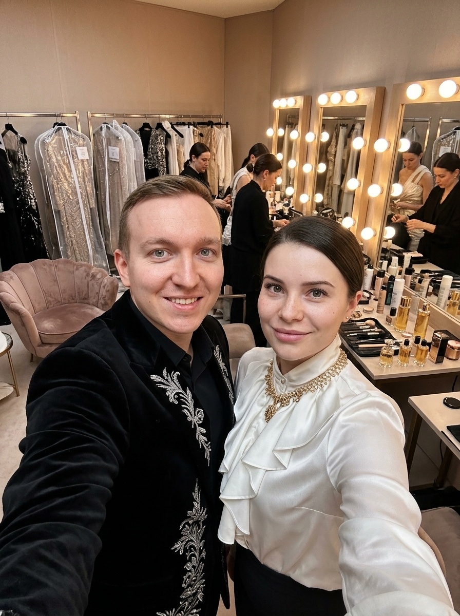 Селфи за кулисами показа моды в гримерной