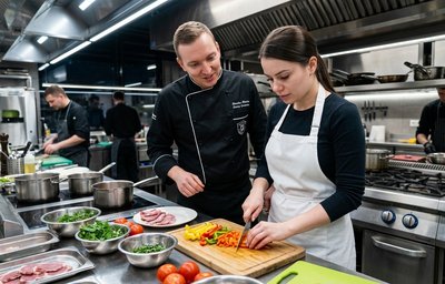 Готовка с шеф-поваром на профессиональной кухне
