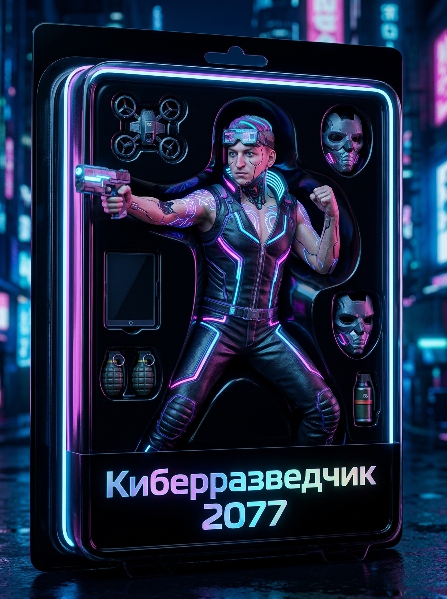 Футуристический киберпанк герой с неоновыми деталями
