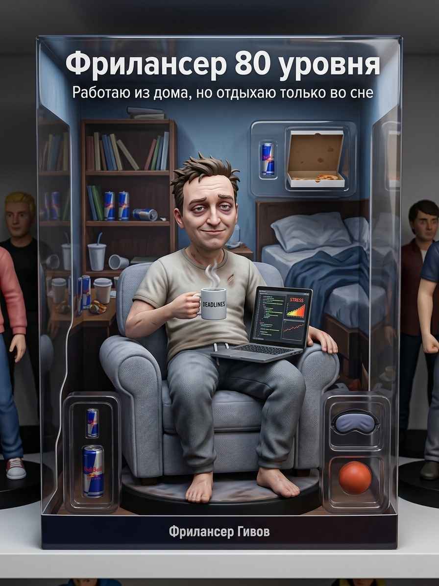 Уставший фрилансер: 3D-фигурка в упаковке