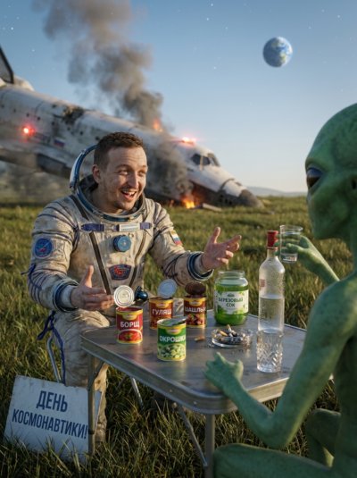 Космонавт и пришелец: мем прощания в фотостиле