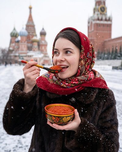 Зимняя фотосессия с икрой на Красной площади