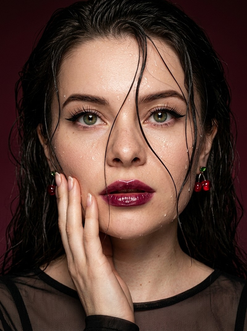 Fashion beauty-портрет с влажными волосами и винными губами