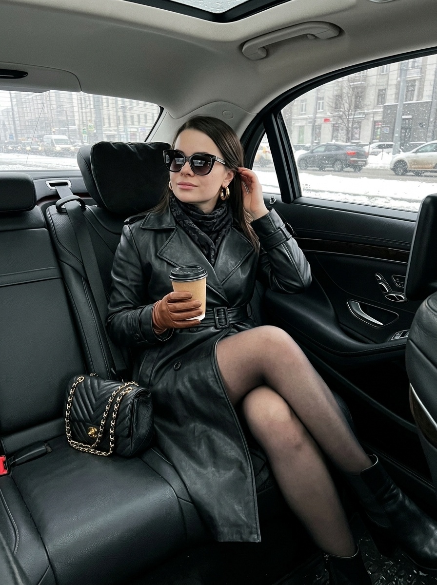 Candid-фото девушки в авто в стиле quiet luxury