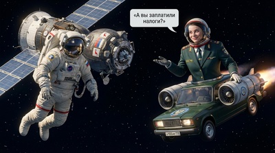 Космонавт и налоговый инспектор в космосе: фотореализм
