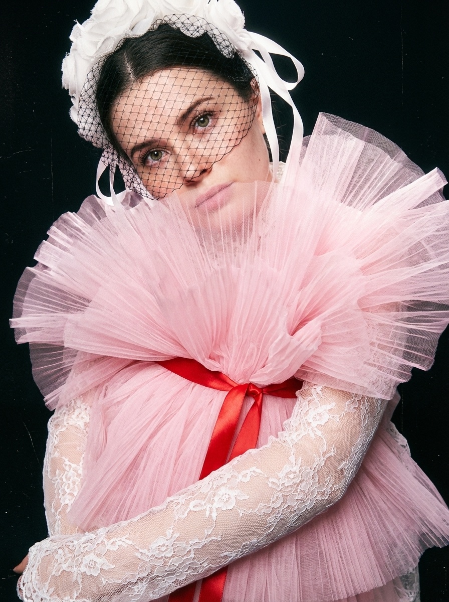 Авангардный fashion-портрет с плиссированным облаком