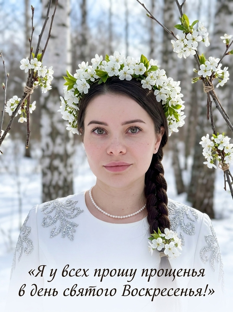 Пасхальная красавица в зимне-весеннем пейзаже с берёзами