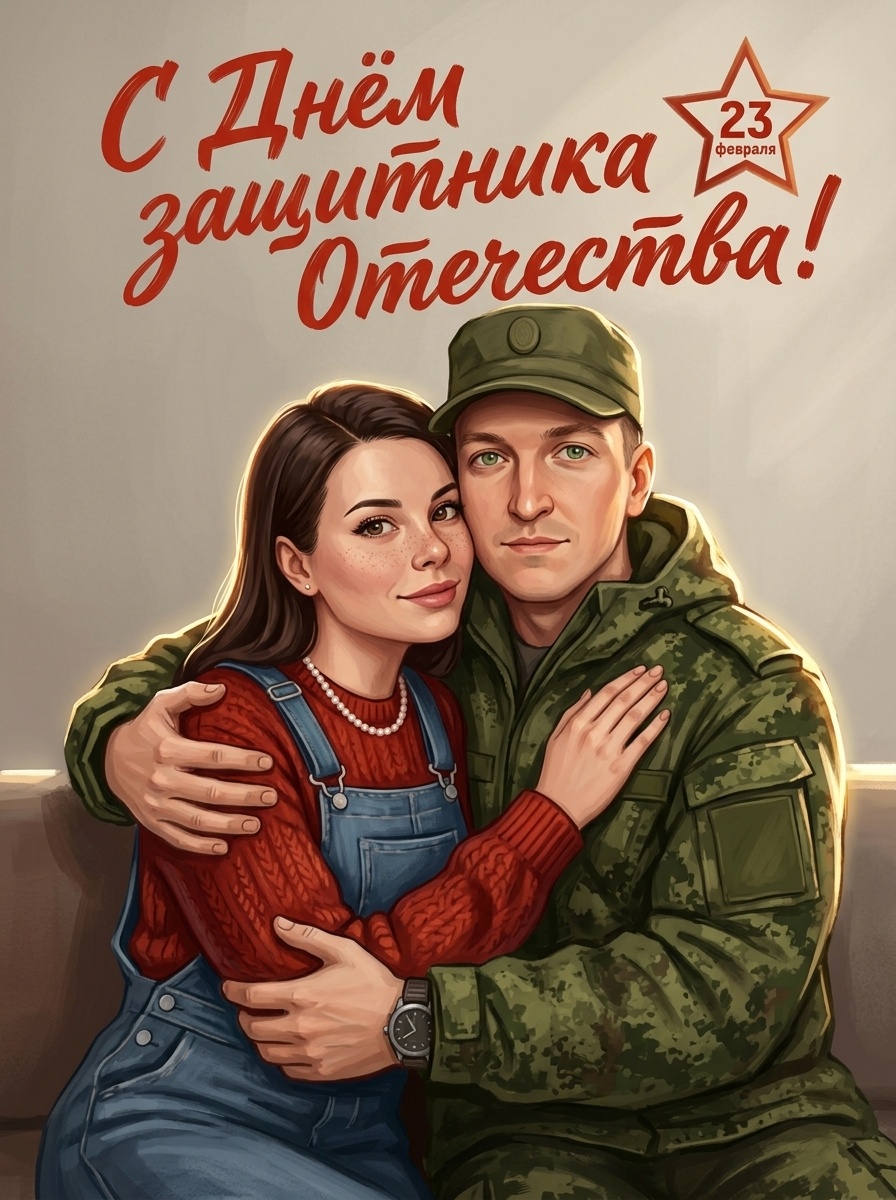 Мужчина в военной форме с ребёнком на День защитника Отечества